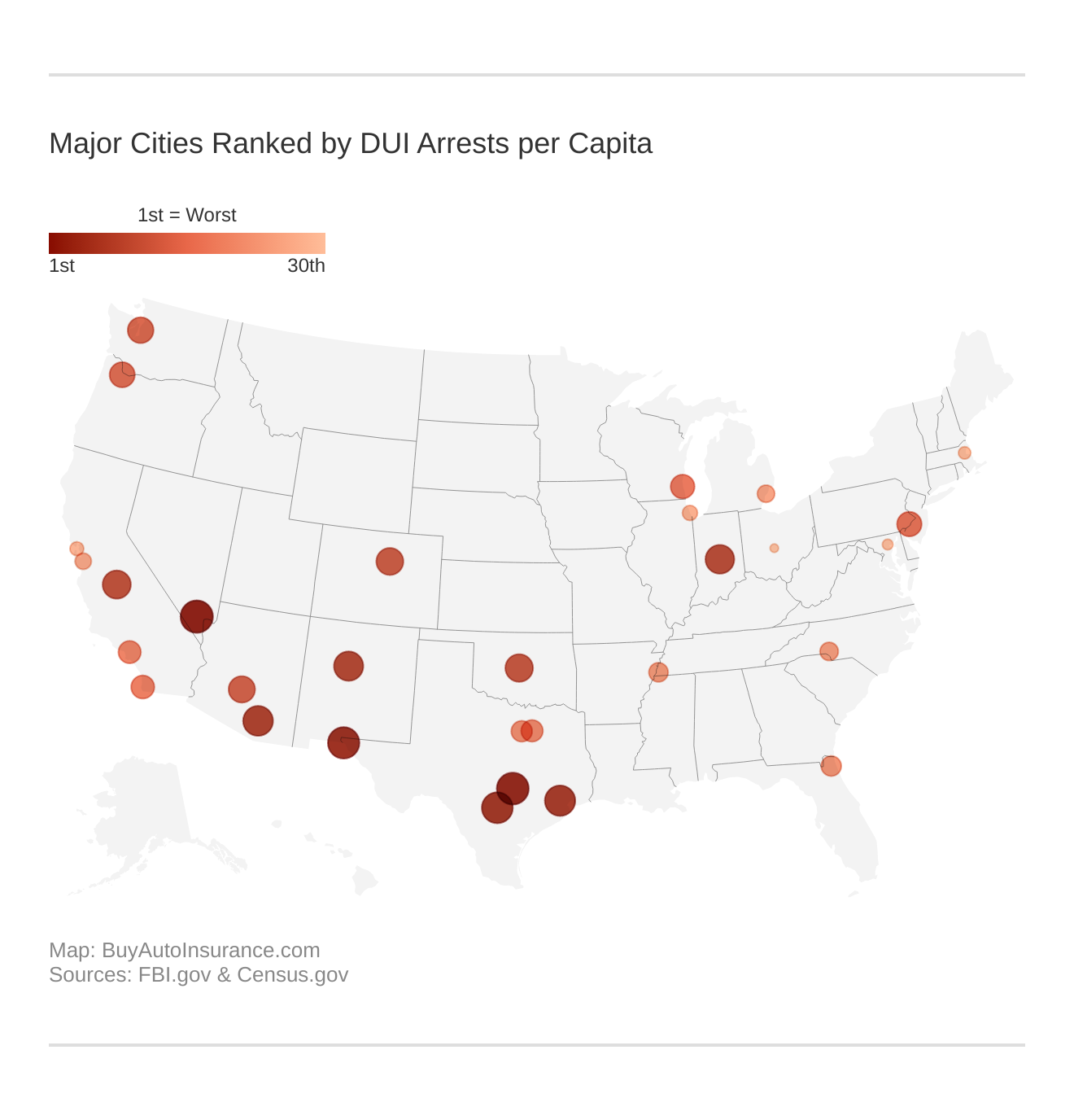 Major Cities Ranked by DUI Arrests per Capita Major Cities Ranked by DUI Arrests per Capita